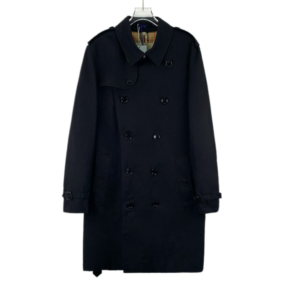 Burberry Black Cotton Lapel Double-Breasted Long-Sleeve Belted Trench Coat Size